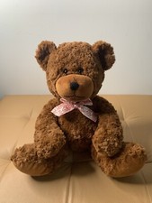 Brown Plush Teddy Bear with Red and white Ribbon