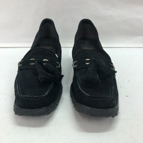 STUART WEITZMAN WOMEN'S BLACK SUEDE SLIP-ON LOAFER WITH TASSEL SIZE 6.5 N