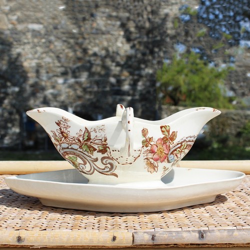 Ancienne saucière en faïence HB & Cie Choisy le Roi modèle Ornement - Picture 3 of 9
