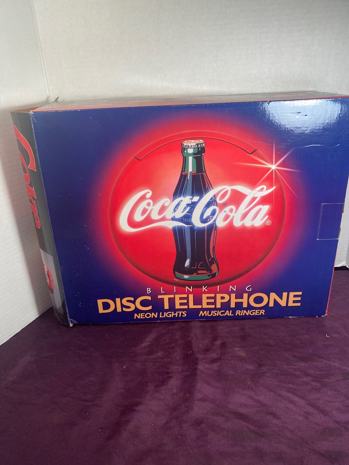 Coca Cola Blinking Disk Telephone Neon Lights Musical Ringer! Nice With Box!