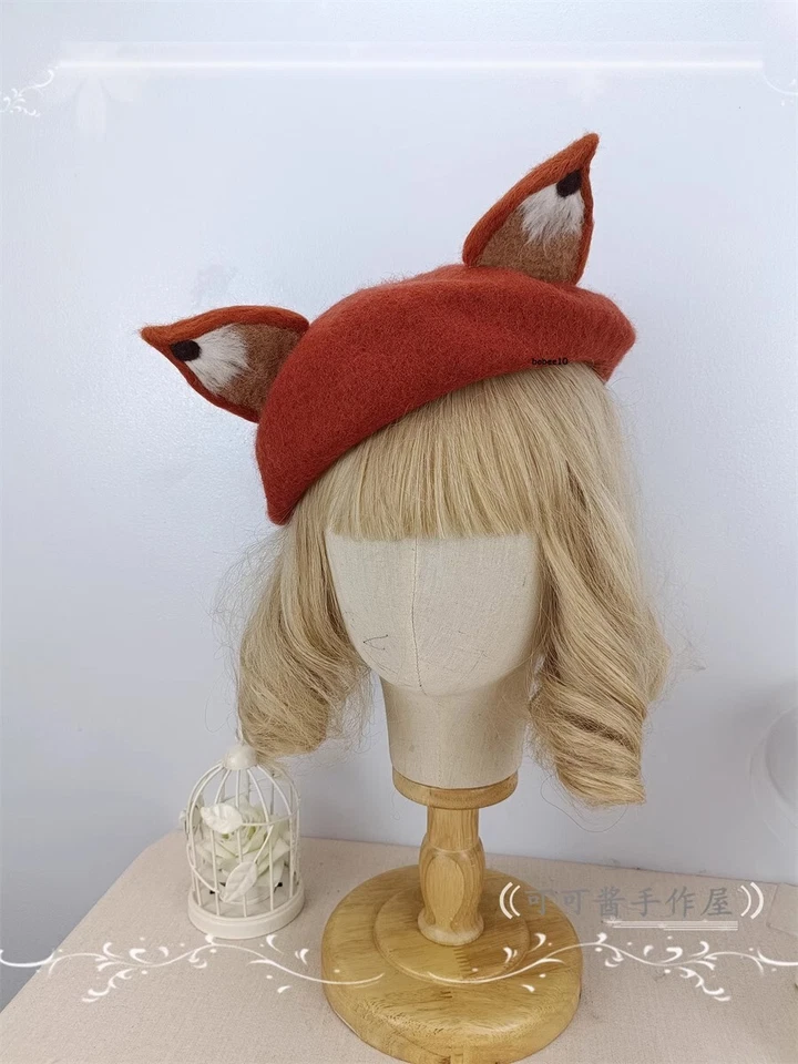 Boina Japonesa Niña Orejas de Zorro Sombrero Lolita Abrigo Colección Otoño/Invierno Foto 3 de 4