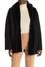 New Vince Black Genuine Shearling Suede Cardigan Shawl Collar Coat Size Xs