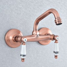 Antique Red Copper Bathroom Basin Faucet Mixer Tap with Dual Handle Wall Mounted