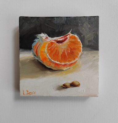 Tangerines slice fruit still life oil painting realistic citrus wall decor 4x4''