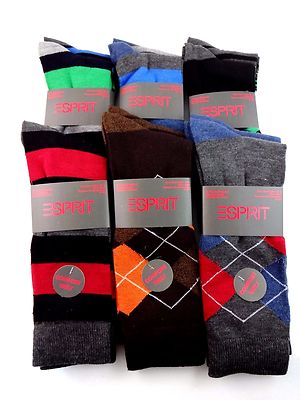 Esprit Men's Socks 2 Pair Packs Stripes Argyle Multi-color Size 10-13 Polyester 