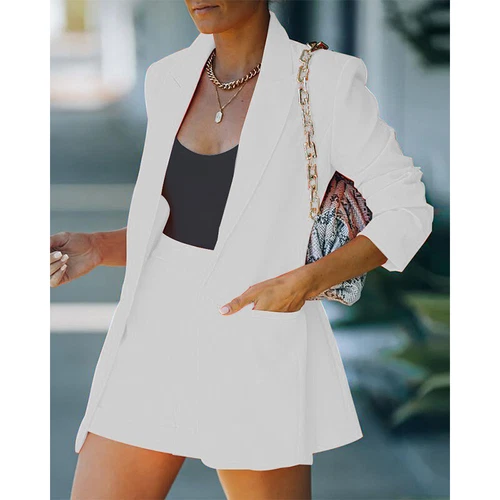 Women Blazer Suit Co-ord Set Jacket Tops + Shorts Ladies Office Work Suit 2PCS - Picture 10 of 23