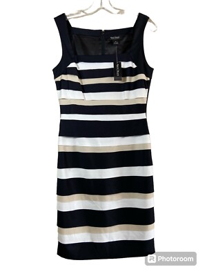 NWT White House Black Market Size 4 Womens Striped Tiered Dress Black White  Tan | eBay