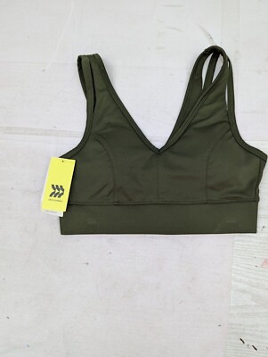 NWT All in Motion Sports Bra Light Support V-Neck Padded Small Olive Green AM5