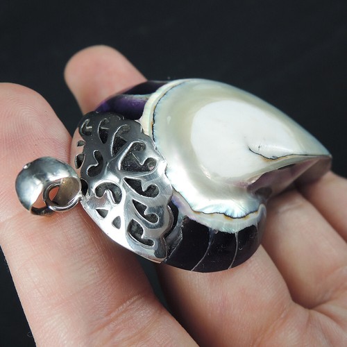 925 Sterling Silver Large Purple Nautilus Shell Pendant Handmade Jewelry NSP-273 - Picture 3 of 5
