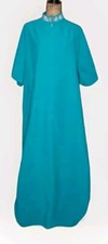 Vintage Vanity Fair - Teal Short Slv 1/2 Zip Robe Lounger - Size M Made in USA
