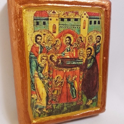 Dormizione di Theotokos Maria icona bizantina ortodossa orientale russa e greca - Foto 2 di 11