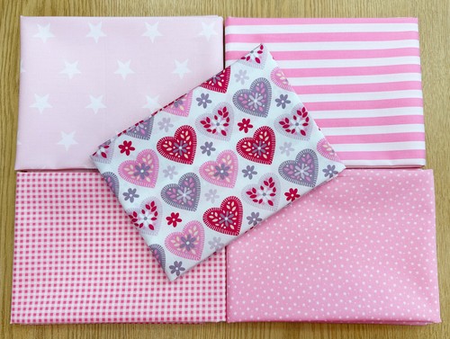 Fat Quarter Bundle - New Baby Girl Love Heart Pink Bunting Craft Fabric Material - Picture 2 of 5