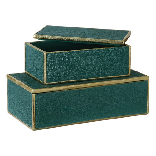 Malachite Green Gold Lidded Box Set Pair | Trinket Gift Emerald Modern - Picture 4 of 4