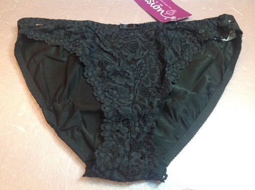 Women Panties Bikinis ILUSION Size L. Black Soft Floral Fishnet W/satin Back - Picture 4 of 7