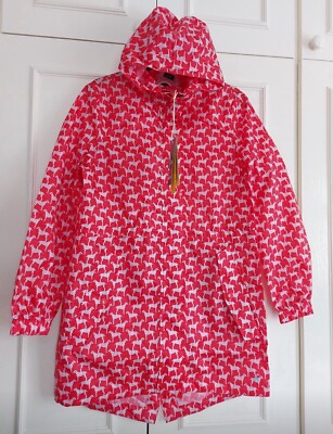 Joules Golightly Printed Waterproof Packaway Jacket- Red Dog