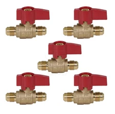 3/8"-3/8" x 1/2-1/2"in Premium Brass Gas Ball Valve Flare Connections (Pack of 5