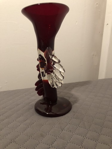 Vintage Murano Clear And Red Art Glass Ruffle Decorative Stand Home Decor D1 - Picture 2 of 6