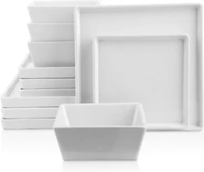 Grace Square Stoneware Dinnerware Set, 12 Piece Service for 4, Plates and Bowls