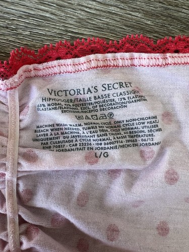VINTAGE VICTORIA'S SECRET Pink Red Polka Dot Ruched Panties W Ruffle L New - Picture 3 of 5
