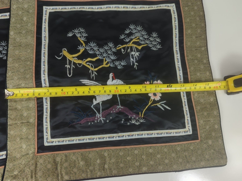 vintage Silk Chinese Embroidered Pillow Cover Set Of 2 Birds Crane Set black - Picture 15 of 16