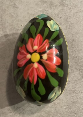 Vtg Handcrafted & Handpainted Colorful Wooden Egg w/Floral & Geometric Designs