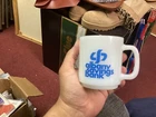 Vintage ALBANY SAVINGS BANK Milk Glass Anchor Hocking Mug Upstate New York Ad