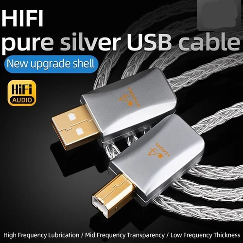 Hifi Pure Silver USB Cable High Performance Type C - Type B Otg Audio Cable NEW