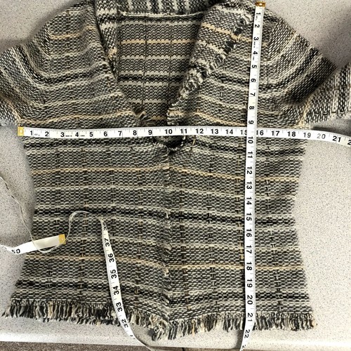 Banana Republic Angora Sweater Blazer Women Medium Gray Stripe Frayed Hem Wool - Picture 7 of 7