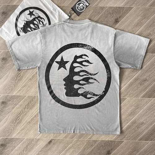 Mens HELL STUDIOS STAR INS Same Large Logo Wash Grey Short sleeved T-shirt