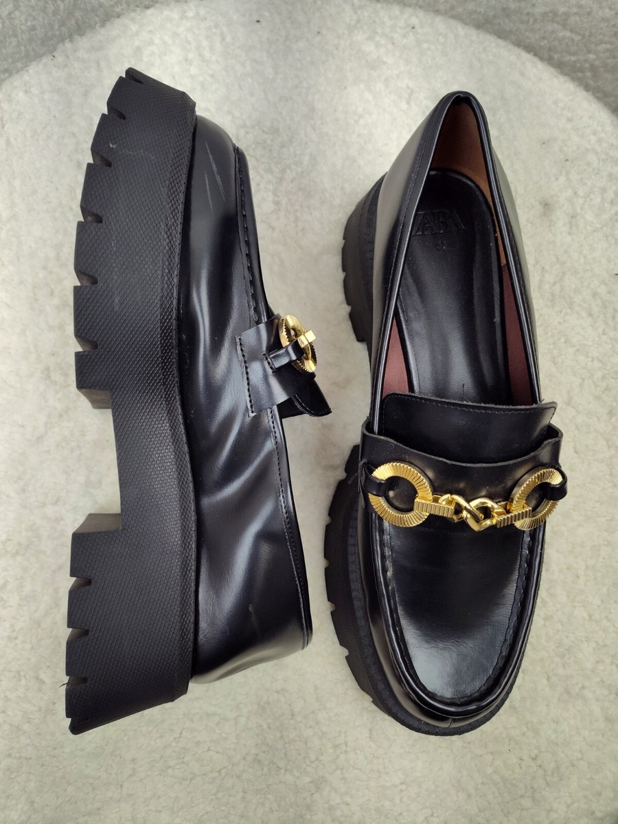 Zara Women Loafers 10 Black Leather Slip On Casual Fit Zara Women Loafers 10 Black Leather Slip On Casual Fit