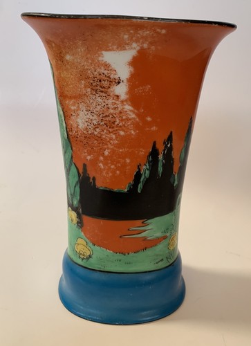 Noritake Art Deco Vase Lusterware Lady in Rose Garden Japan Vtg Antique Orange - Picture 5 of 12