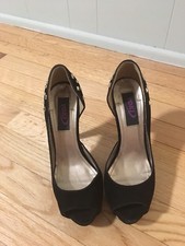 Yoki Black Suede Studded Heels Size 7