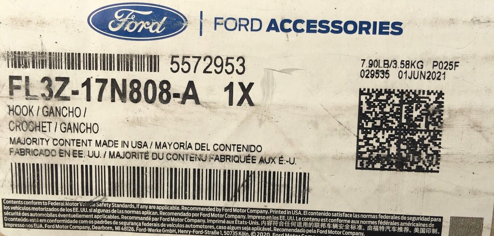 2015-22 Ford OEM F-150 Chrome Tow Hook with Mounting Hardware FL3Z-17N808-A