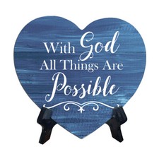 Heart With God All Things Are Possible, Wood Color, Table Sign (6"x5")