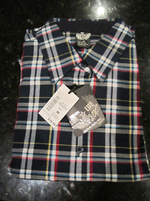 NWT WOMEN'S JUNIOR SOHO NAVY CAMEL PLAID LONG SLEEVE SHIRT SIZE MEDIUM #82930