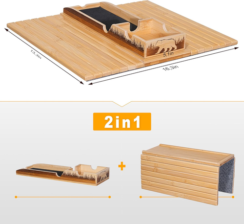 Bamboo Couch Cup Holder Tray | Sofa Arm Table & Side Table for Living Room Furni - Picture 6 of 12