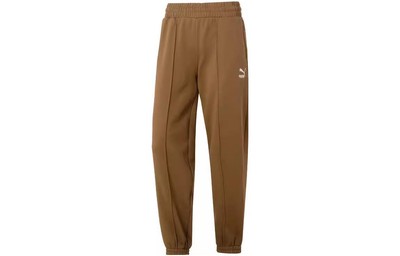 PUMA Solid Color Fleece Thickened Elastic Waistband Tapered Knit Sports Pants
