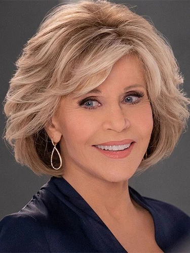 Jane Fonda Blonde Mix Human Hair Blend Heat Ok Wigs Women Soft Natural
