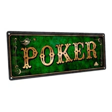 Green Poker Metal Sign; Wall Decor for Mancave, Den, or Gameroom