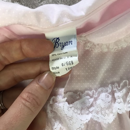 Vintage Bryan Pink Dress Size 18 Months White Lace Polka Dots Frilly Ruffle - 第 5/6 張圖片