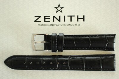 NEW ZENITH SILVER BUCKLE ON 19MM BLACK HOUSE BRAND WATCHBAND WATCH BAND STRAP 03
