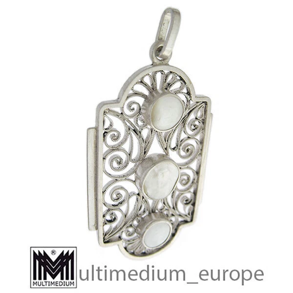 Art Deco Silber Anhänger filigran Perlmutt pendant mother of pearl - Bild 3 von 4