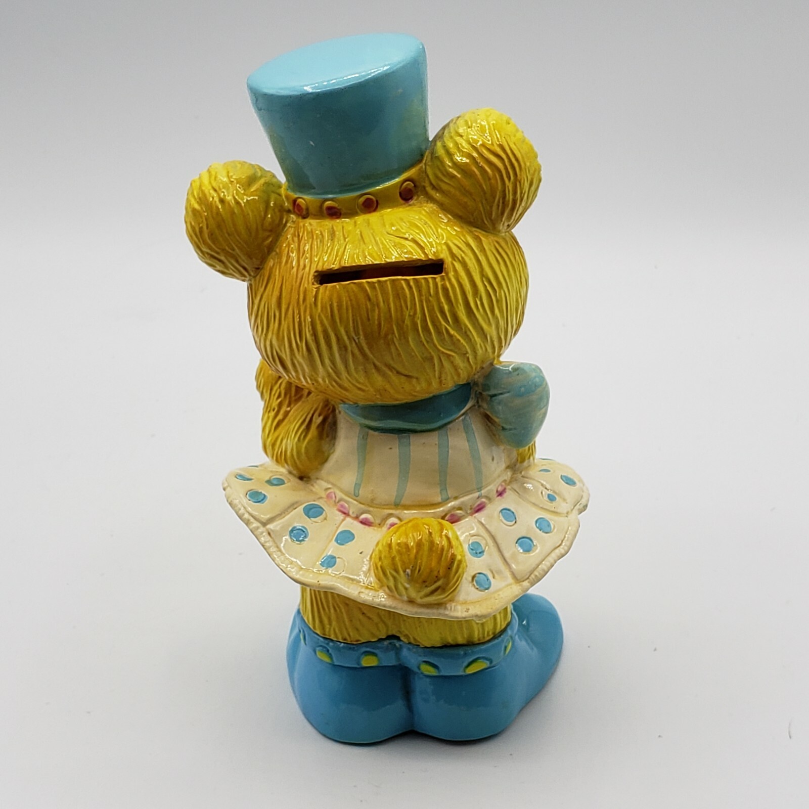 Vintage Bear Coin Bank Hard Plastic 1984 Circus Tutu Yellow Small World Imports