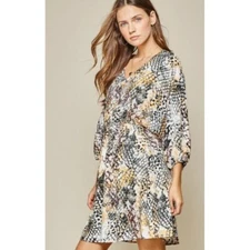 Savanna Jane Reptile Pink White Long Sleeve A-Line Skater Skirt Size Large