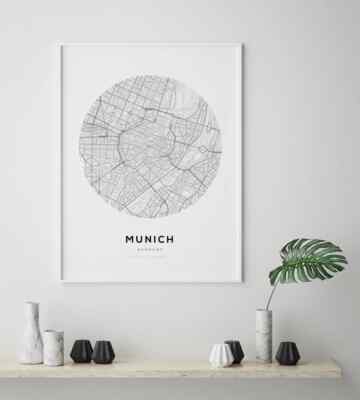 Munich Map Print, Munich Germany, Map Print Art poster Choose your Size.