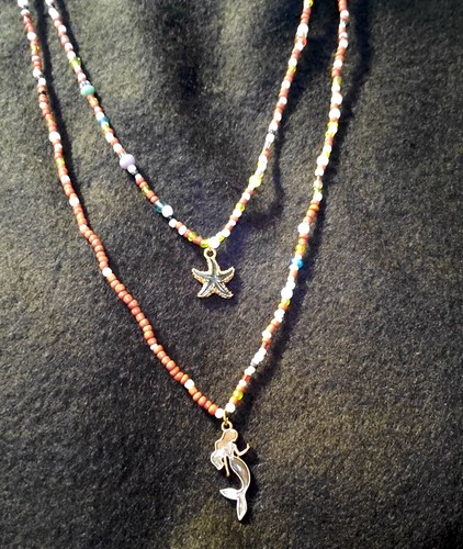 Long Beaded Necklace Mixed Beaded Multi Colored Double Mermaid or Single Mixed - Picture 7 of 9