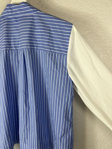 Calvin Klein Women's Layered Look Blue Striped Button Down Dress Shirt Sz M - Picture 6 of 9