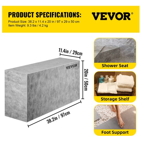VEVOR Befliesbare Sitzbank Duschbereiche Badezimmer 97x29x50cm EPS-Verbundstoff - Bild 7 von 12