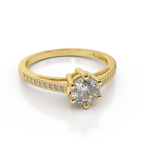 D/VS1 Round Cut Diamond Engagement Ring 1.35 CT 14K Yellow Gold Wedding - 第 3/8 張圖片