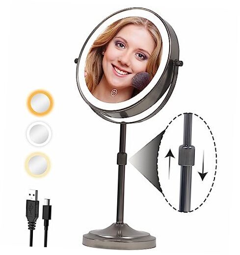 9-Inch LED Lighted Makeup Mirror with 10X Magnification in Gunmetal Gray